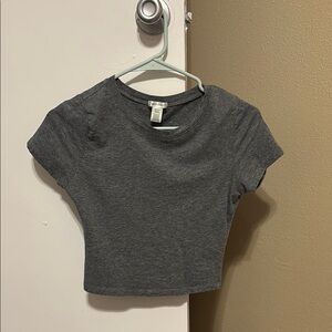 Bozzolo Gray Fitted Crop T-Shirt Short Sleeve